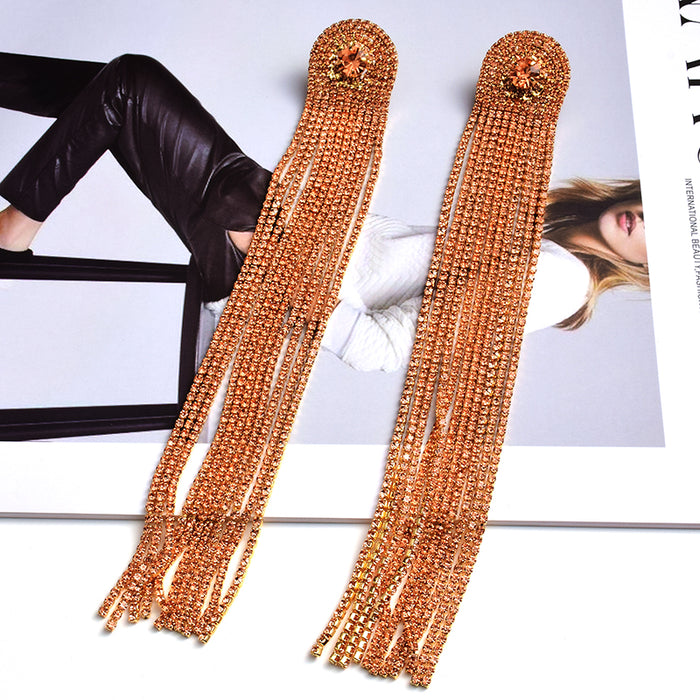 Crystal Curtain Tassel Drop Earrings | Ultra-Long Rhinestone Chain Fringe Earrings