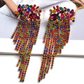 Crystal Floral Cluster Curtain Tassel Earrings | Marquise Rhinestone Chain Drop Earrings