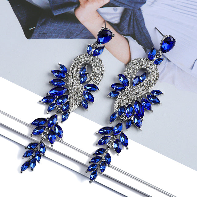 Crystal Leaf Drop Earrings — Nature-Inspired Statement