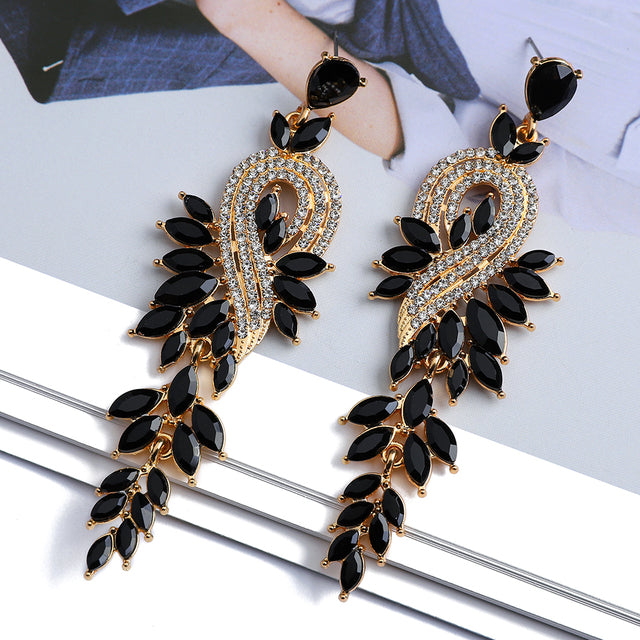 Crystal Leaf Drop Earrings — Nature-Inspired Statement
