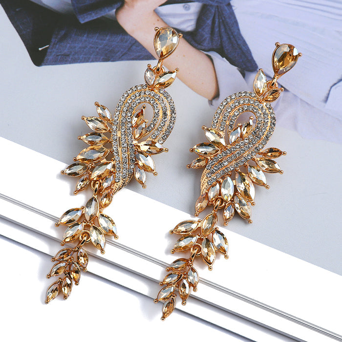 Crystal Leaf Drop Earrings — Nature-Inspired Statement