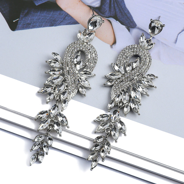 Crystal Leaf Drop Earrings — Nature-Inspired Statement
