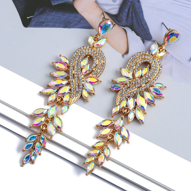 Crystal Leaf Drop Earrings — Nature-Inspired Statement