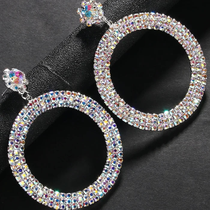 Crystal Oversized Circle Drop Earrings | Rhinestone Statement Hoop Earrings