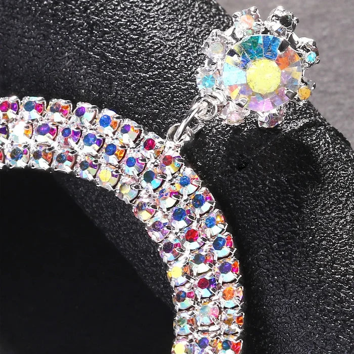 Crystal Oversized Circle Drop Earrings | Rhinestone Statement Hoop Earrings