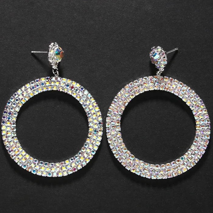 Crystal Oversized Circle Drop Earrings | Rhinestone Statement Hoop Earrings