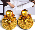 Crystal Rope Disc Drop Earrings | Rhinestone Woven Statement Earrings