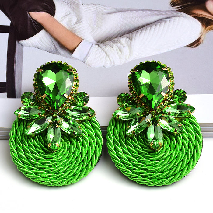 Crystal Rope Disc Drop Earrings | Rhinestone Woven Statement Earrings