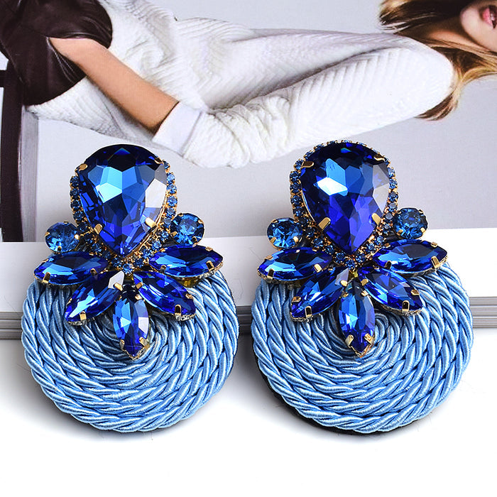 Crystal Rope Disc Drop Earrings | Rhinestone Woven Statement Earrings