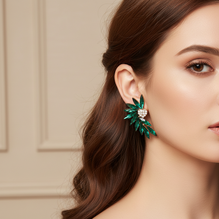 Wing Heart Studs Green