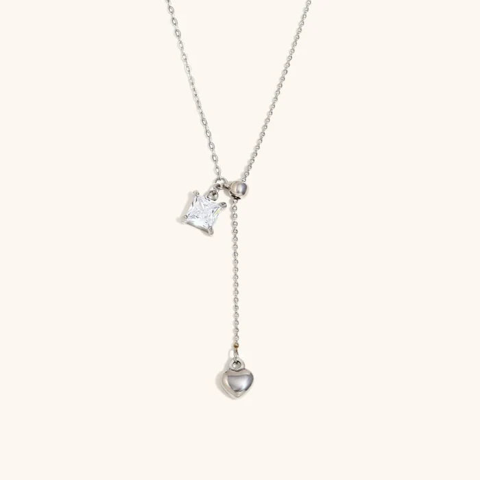 CZ Heart Tassel Necklace – Stainless Steel PVD Plated | Silver & Gold - The PM Edit