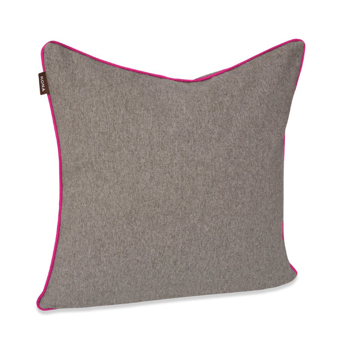 KONA CAVE® Luxury pillow covers in grey flannel with Hot Pink trim.  Sophisticated decorative pillow cover with a splash of color. Made in Europe.