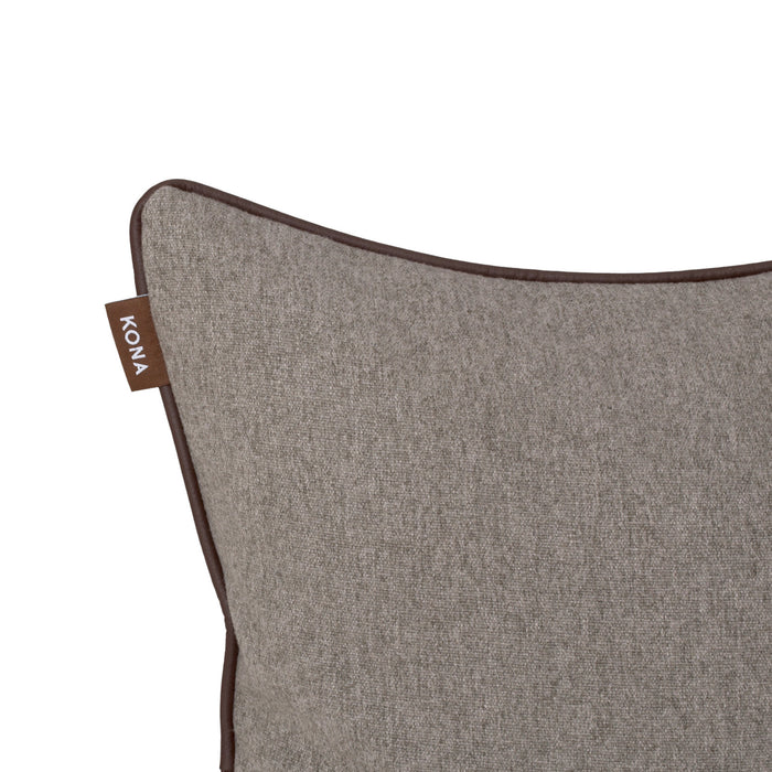 KONA CAVE® Decorative pillow covers, elegant grey flannel with leather trim.