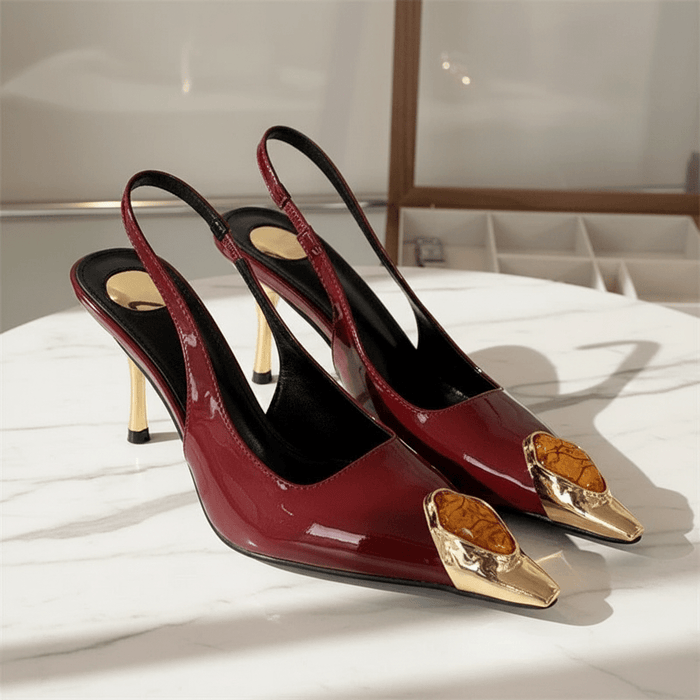 Diamond Inlay Pointed Toe Slingback Heels - The PM Edit