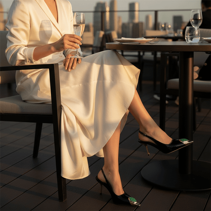 Diamond Inlay Pointed Toe Slingback Heels - The PM Edit