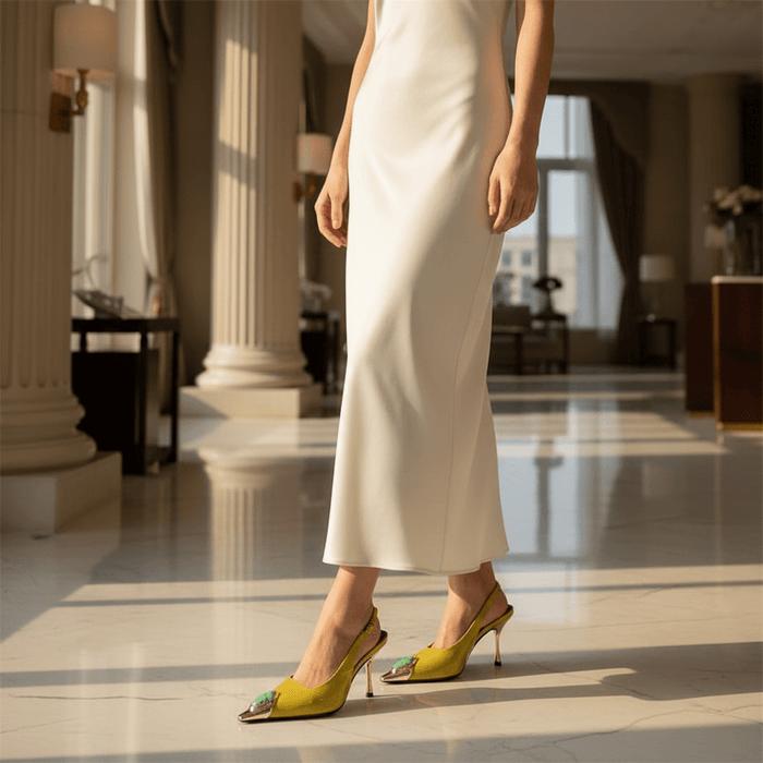 Diamond Inlay Pointed Toe Slingback Heels - The PM Edit
