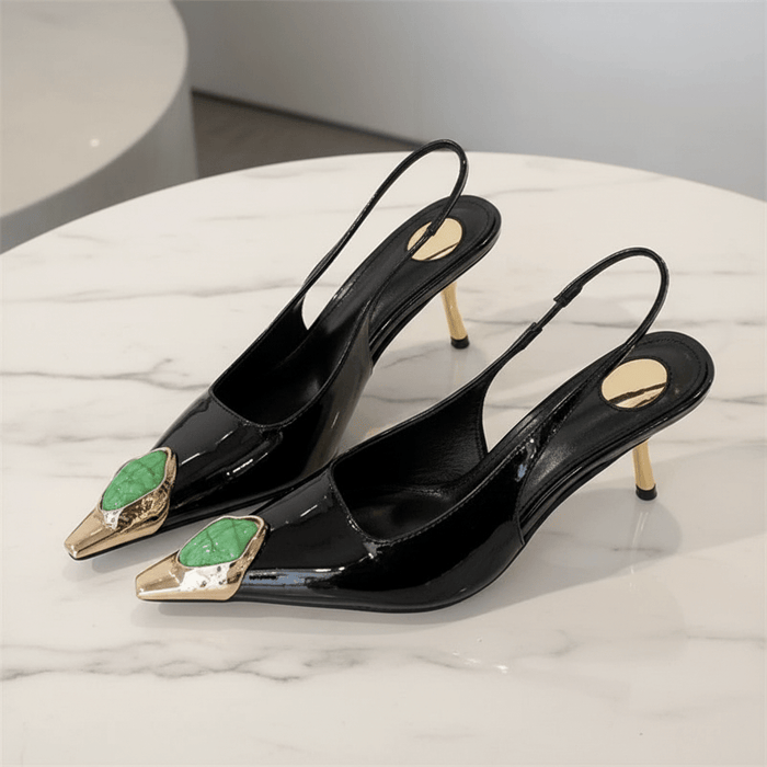 Diamond Inlay Pointed Toe Slingback Heels - The PM Edit