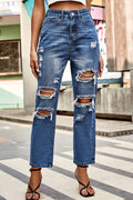 Distressed Buttoned Cropped Pants with Pockets
