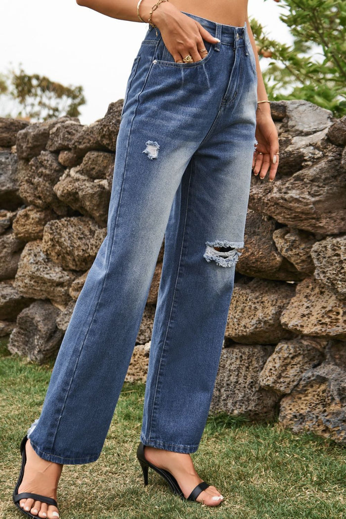 Distressed Buttoned Loose Fit Pants
