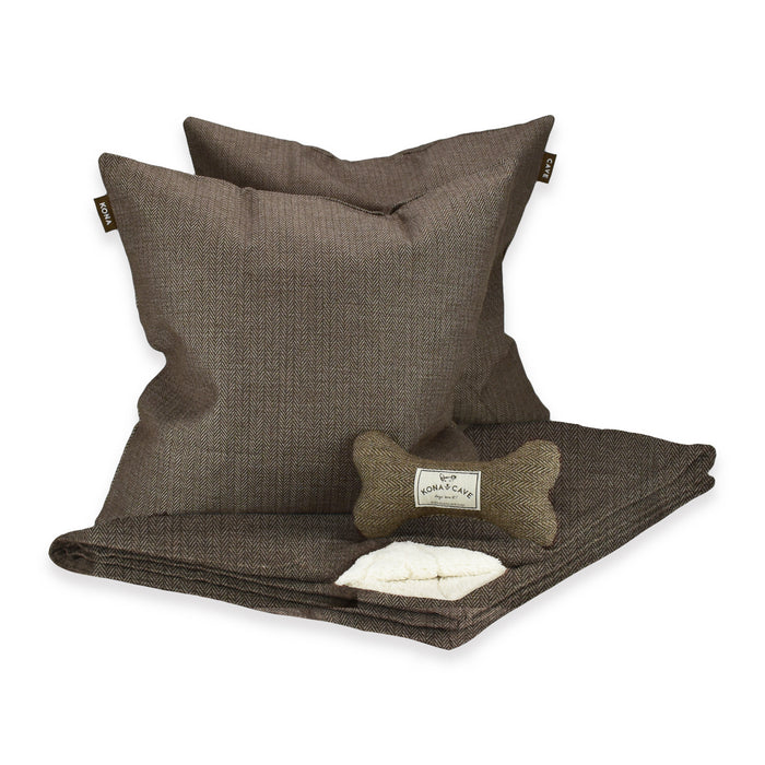 KONA CAVE® Pet Gift Set in Brown Herringbone