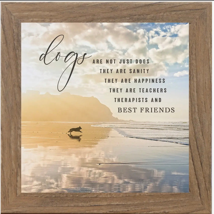 Dogs Are Sanity Happiness Teachers Best Friends Art Sign Wood Framed Shimmering Picture 8”x8”