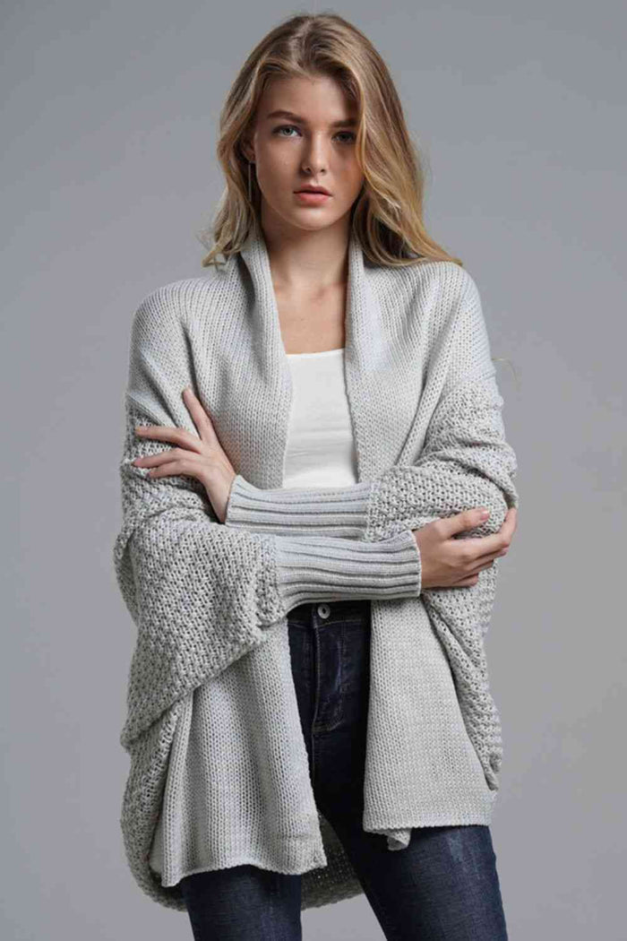 Dolman Sleeve Open Front Ribbed Longline Cardigan
