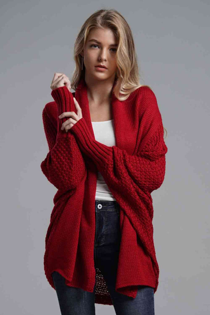Dolman Sleeve Open Front Ribbed Longline Cardigan