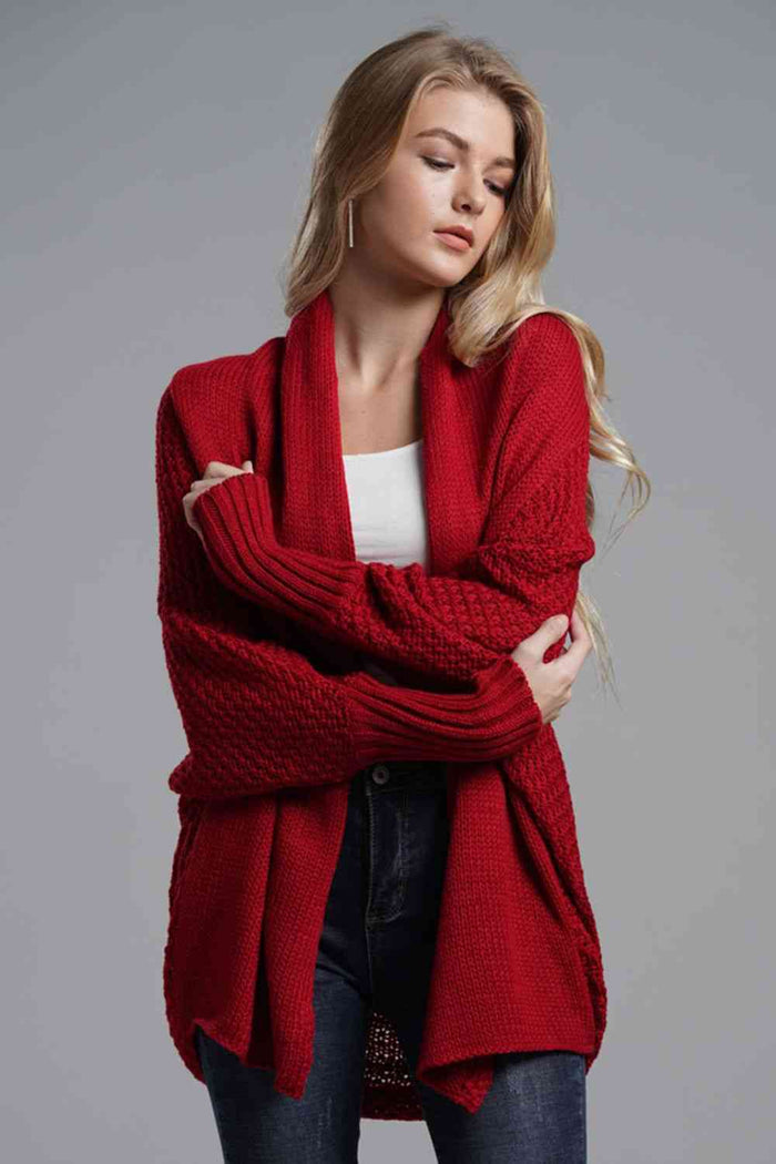 Dolman Sleeve Open Front Ribbed Longline Cardigan