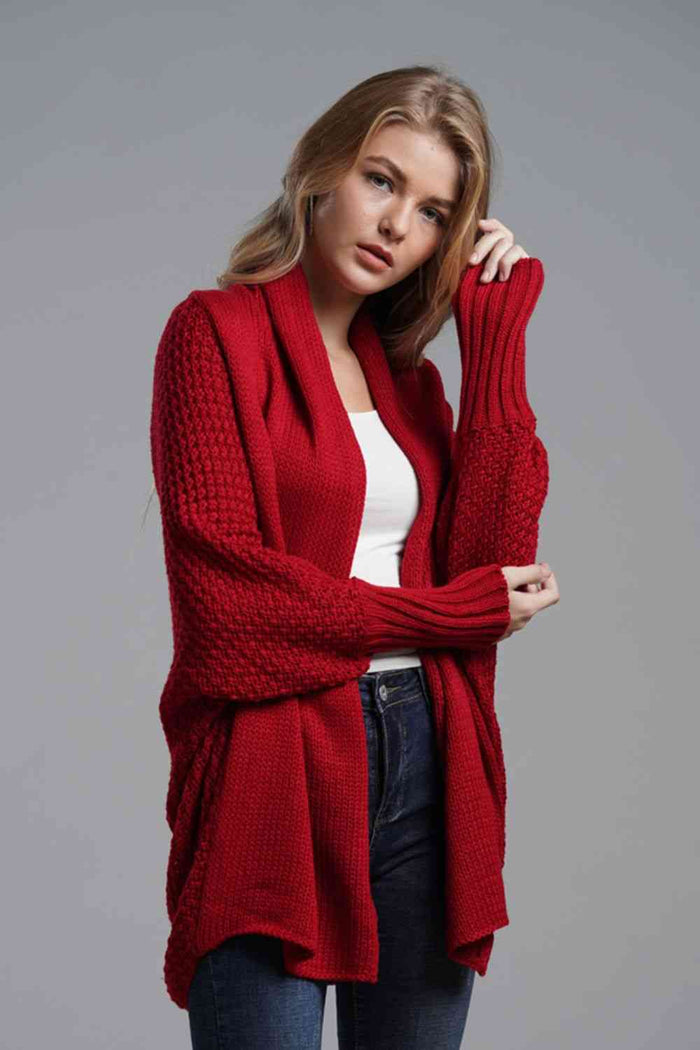 Dolman Sleeve Open Front Ribbed Longline Cardigan