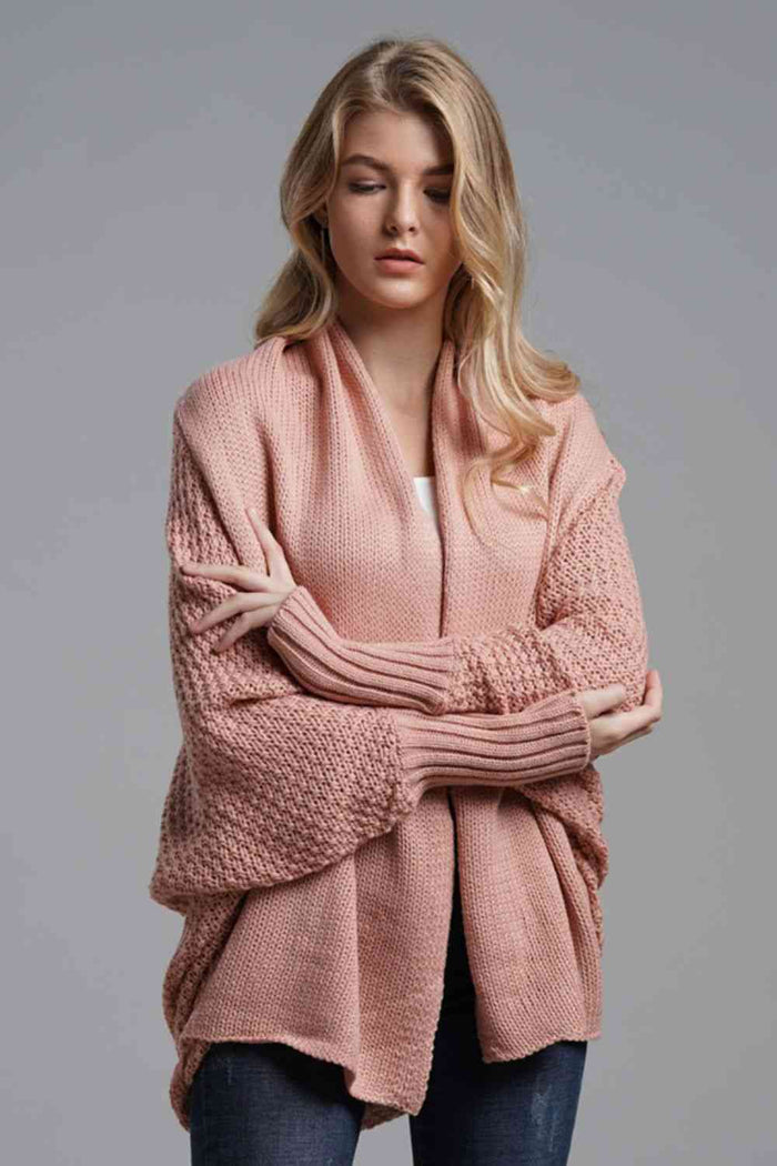Dolman Sleeve Open Front Ribbed Longline Cardigan