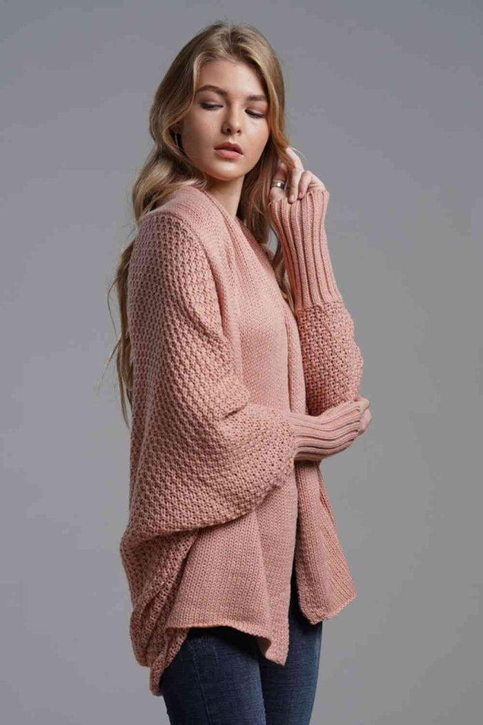 Dolman Sleeve Open Front Ribbed Longline Cardigan