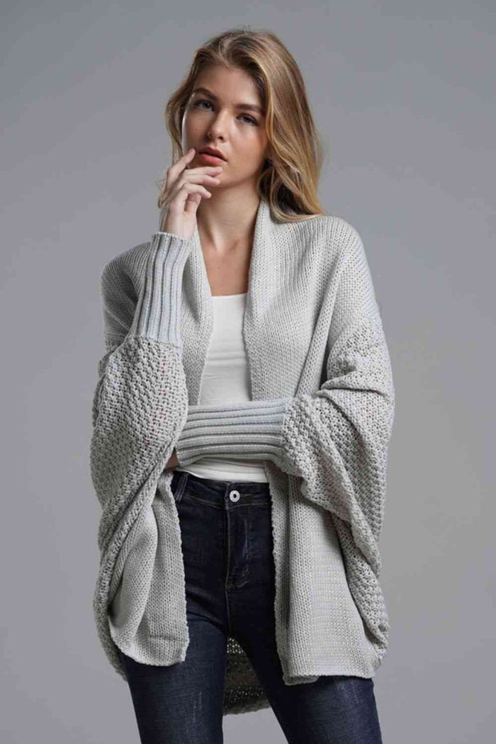 Dolman Sleeve Open Front Ribbed Longline Cardigan