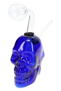 Colored glass double-sided skull oil burner rig with small 3.5 inch body and bold skull detail