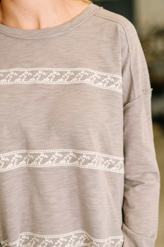 Down to Every Detail Drop Shoulder Long Sleeve in Stone Taupe