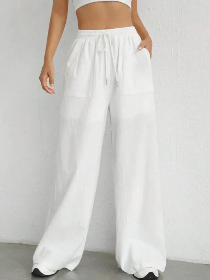 Drawstring Wide Leg Linen Pants - The PM Edit