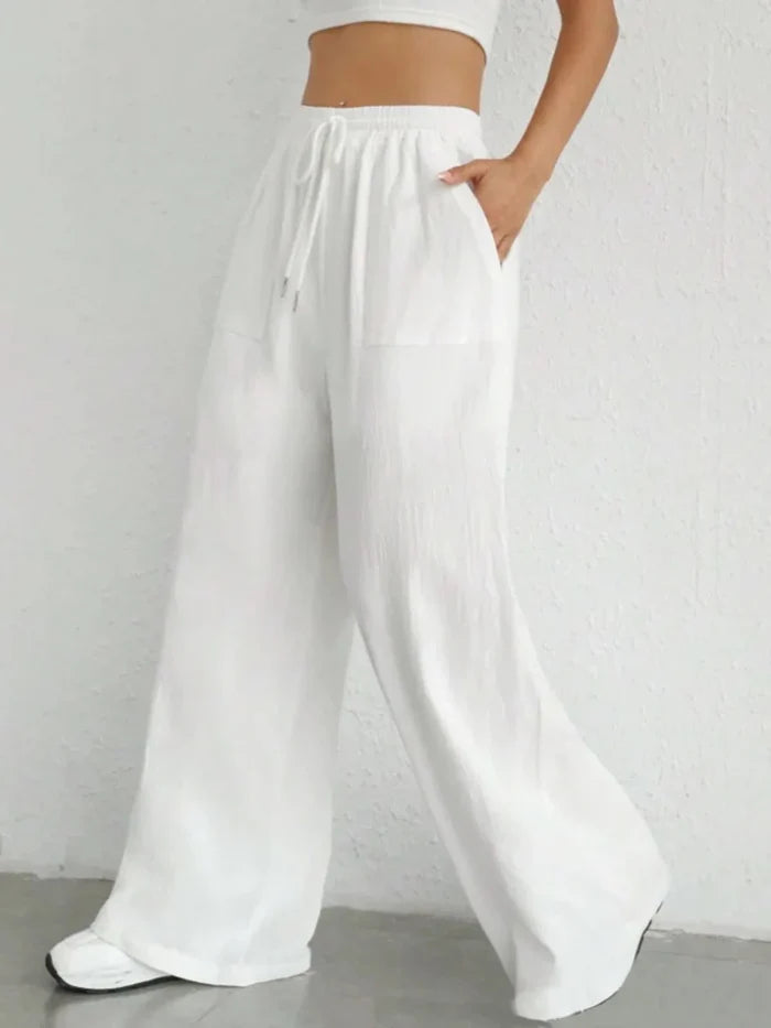 Drawstring Wide Leg Linen Pants - The PM Edit