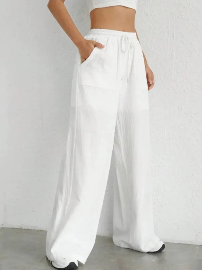 Drawstring Wide Leg Linen Pants - The PM Edit