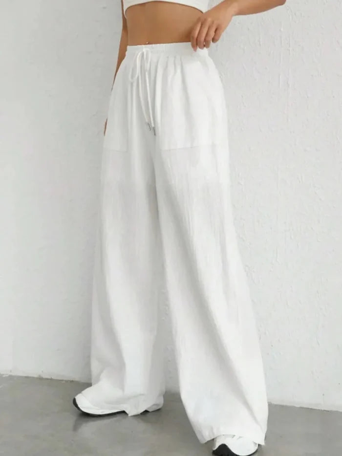 Drawstring Wide Leg Linen Pants - The PM Edit