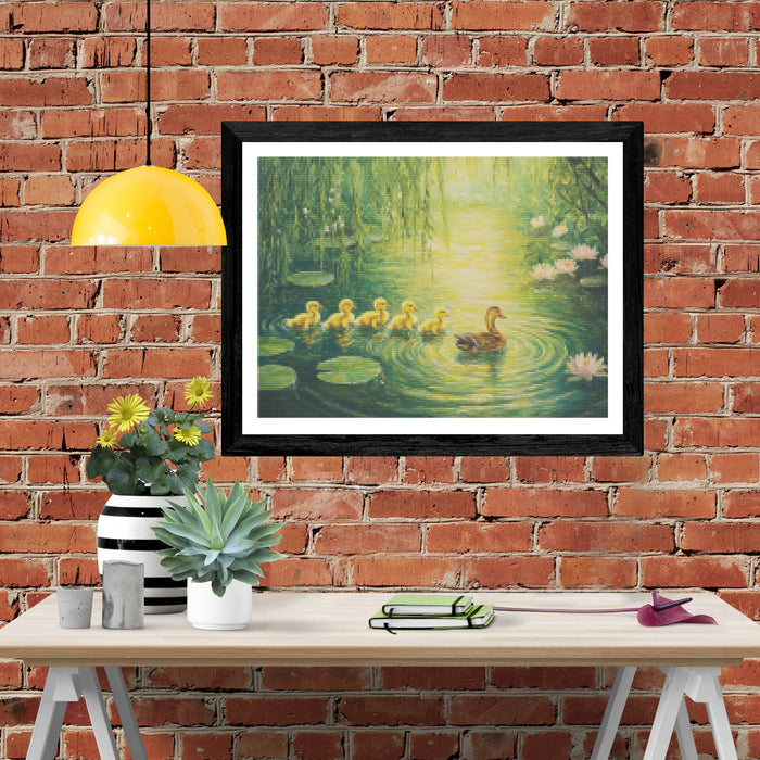 Ducklings on a Spring Pond