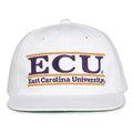 East Carolina Retro Bar snapback hat in white, front view