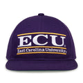 East Carolina Retro Bar snapback hat in purple, front view