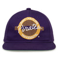 East Carolina Retro Circle snapback hat in purple, front view