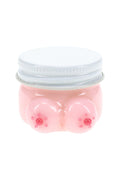 Empire Glassworks Boobies terp jar front view with pink glass body and silver fitted lid
