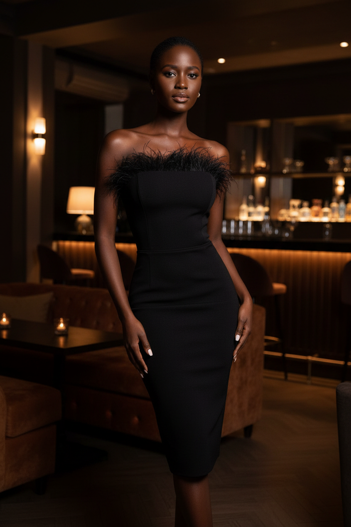 Feather Dress Black