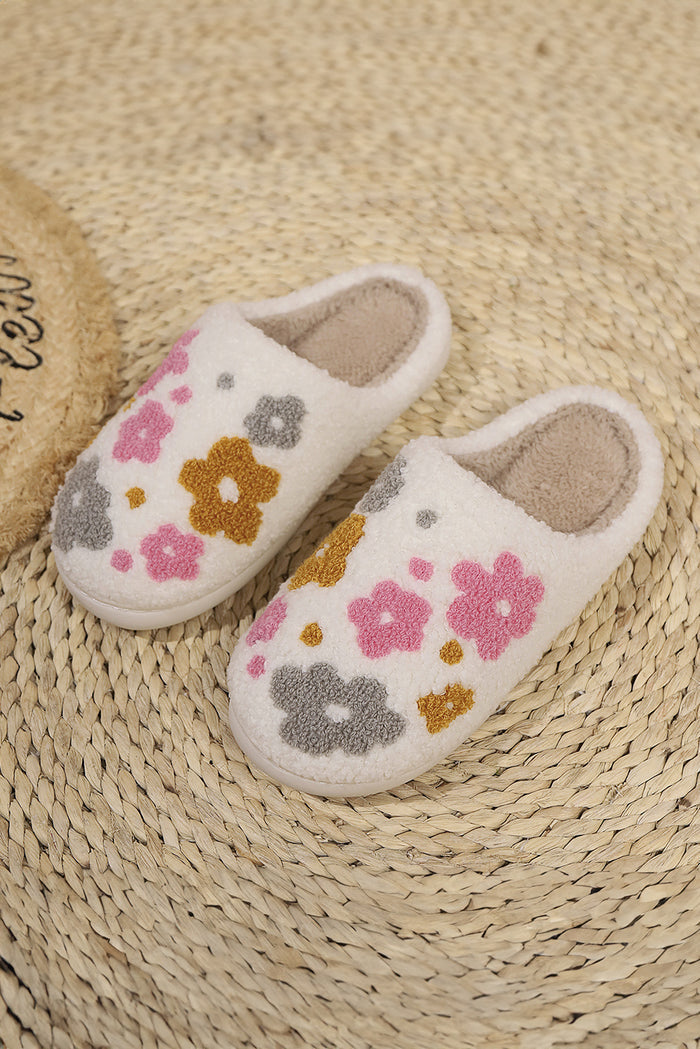 Floral Crochet Bouclé House Slippers | Cozy Fuzzy Slippers with Flower Detail