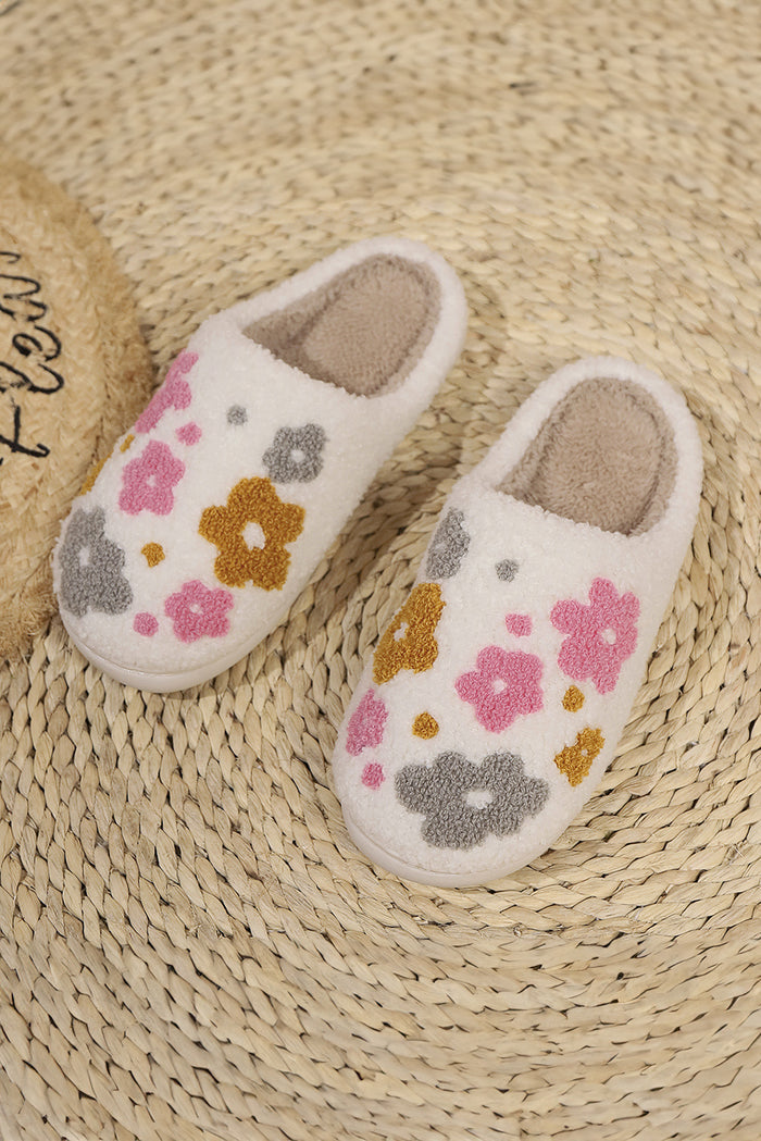 Floral Crochet Bouclé House Slippers | Cozy Fuzzy Slippers with Flower Detail