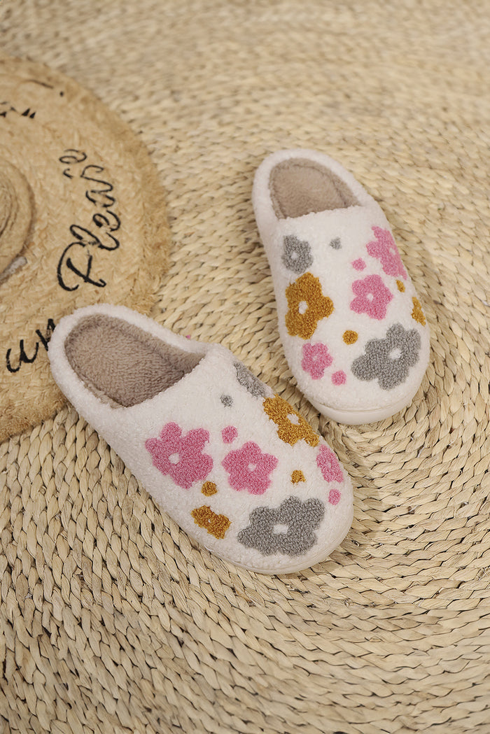 Floral Crochet Bouclé House Slippers | Cozy Fuzzy Slippers with Flower Detail