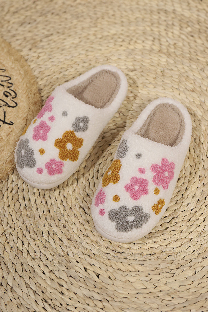 Floral Crochet Bouclé House Slippers | Cozy Fuzzy Slippers with Flower Detail