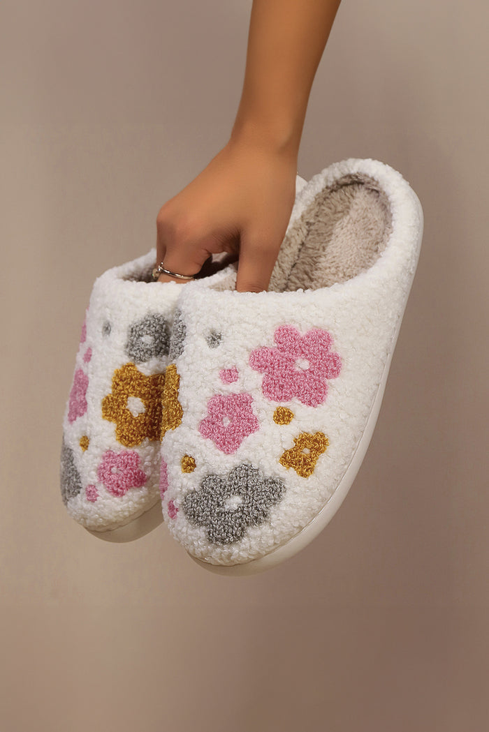 Floral Crochet Bouclé House Slippers | Cozy Fuzzy Slippers with Flower Detail