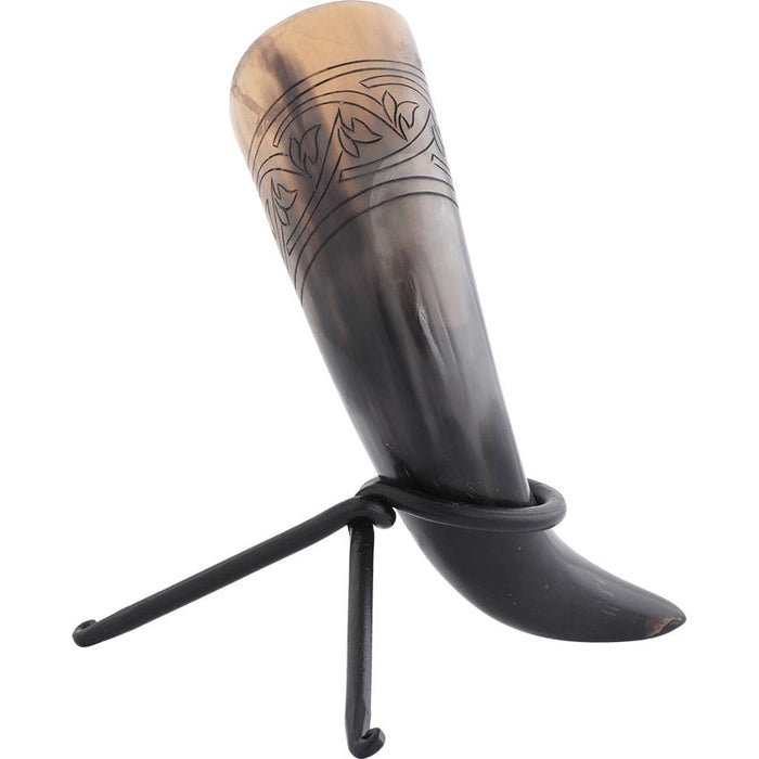 Floral Knotwork Drinking Horn With Stand-GoblinSmith
